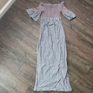 Trina Turk Blue and Pink Off-Shoulder Maxi Dress